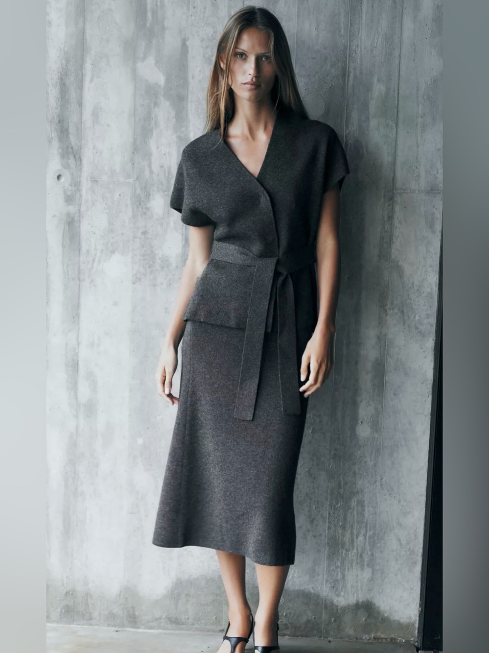 NWOT Gray ZARA Belted Knit Vest and Skirt SET